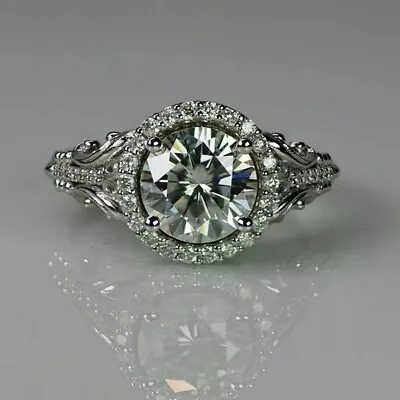 2 CT Round Cut Vintage Moissanite Wedding Engagement Ring Solid 14k White Gold • $232.19