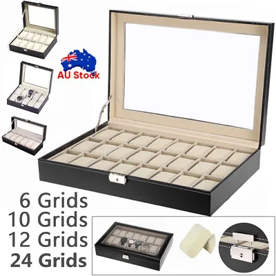 12 - 24 Grids Watch Box Black Storage Case Jewelry Display Organizer Gift • $15.99