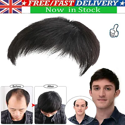 Men's Topper Toupee Clip Hairpiece Top Wigs Black Human Hair Short Wig Durable • £11.19