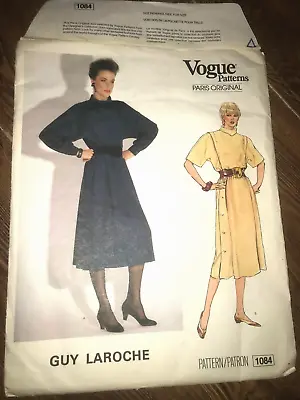 Guy Laroche Vogue Patterns Paris Original 1084 Dress Vtg 80s 12 CUT EXC • $7.95