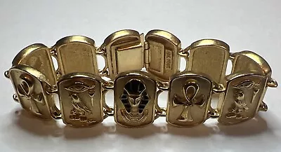 Vintage Erwin Pearl Gold Tone Egyptian Cartouche Bracelet E. Pearl • $95