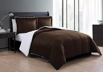VCNY Home Micro Mink Reversible 2-Piece Warm Sherpa Comforter Set Twin Chocola • $66.45