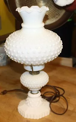 Vintage Hobnail White Milk Glass Hurricane Table Lamp 16  • $5
