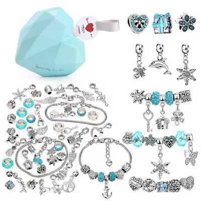 Kids Gift DIY Girls Kit Beads Bracelet Making Pendant Set Craft Jewellery Charms • £11.75