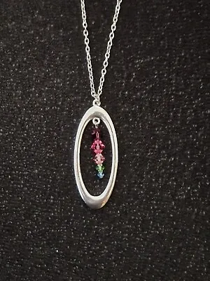 Pretty Silver Effect Necklace With Rainbow Crystal Drops • £0.99