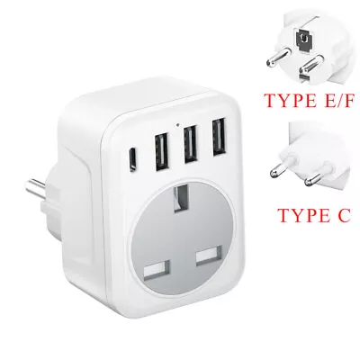 Europe Travel Adapter With USB UK To European Plug Adapter With Type C /Type E/F • £12.49