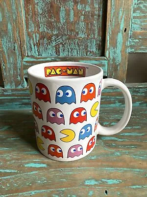 Pac-Man Coffee Mug Cup Bandai Namco Pink Orange Blue Red Ghosts White Retro Fun • $8.95