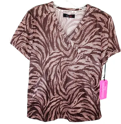 Koi Lite Bliss Zebra Print Scrub Top XS Mesh Stretch Mock Wrap Lightweight • $17.90