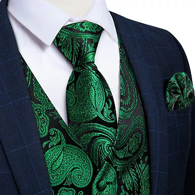 NEW Men's Paisley Design Dress Vest And Neck Tie Hankie Set For Suit Or Tuxedo • $23.99