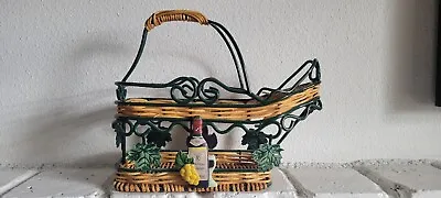 Rare Find! Vintage Wicker Metal Wine Bottle Holder Picnic Wine Glass Set   • $75