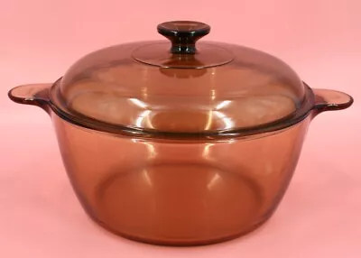 Corning Visions Pyrex Amber Cookware 4.5 L / 5 QT Dutch Oven Pot & Lid USA CLEAN • $44.99