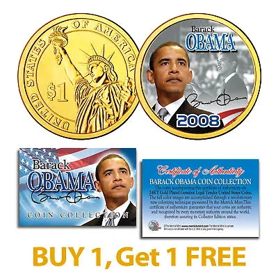 BARACK OBAMA Inauguration Presidential $1 Dollar US Coin 24K Gold Plated - BOGO • $10.95