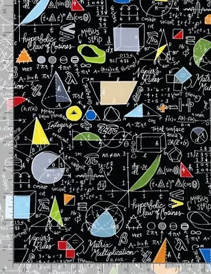 School Fabric - Math Equation Geometry Doodle Black - Timeless Treasures YARD • $10.98