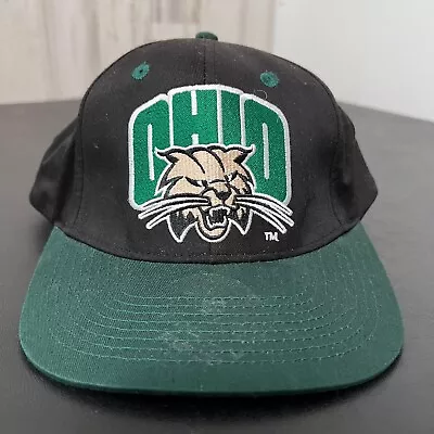 VINTAGE Ohio Bobcats Hat Black Snapback Cap Embroidered Logo Black Dome 90s Logo • $28.88