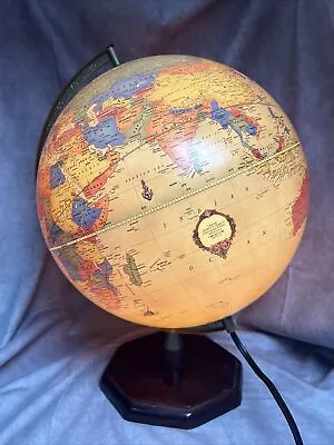 Vintage George F. Cram's Antique Illuminated 12  World Globe Light Up Wood Base • $72