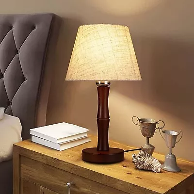 Farmhouse Table Lamp Small Bedside Lamp With Linen Fabric Shade Vintage Rustic N • $29.99