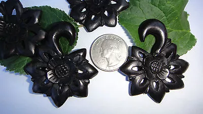 Pair HandCarved Tribal Floral Areng Wood Flower Ear Spiral Expander Plugs Gauges • $19.99