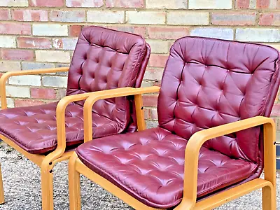 Pair Of Vintage Danish Bentwood Burgundy Leather Armchair C1980s • £395
