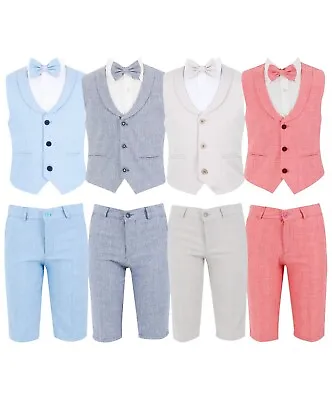 £32.99 • Buy Baby Boys Waistcoat Suit Linen Formal Wedding 4 Piece Set