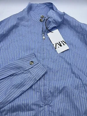 ZARA Man Blue Striped Collared Zip Up Jacket 4258/107/403 - SZ MEDIUM Nwt • $24.27