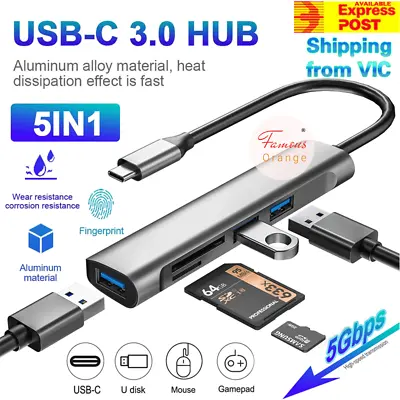 $12.59 • Buy Usb 3.0 Hub Type C 5-in-1 Micro-SD/TF Card Reader Portable Splitter Adapter New