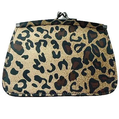 Vintage Leopard Clutch Purse Bag Snap Closure Pockets Animal Print Brown Wallet • $10