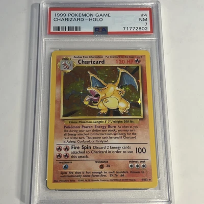 $305 • Buy 1999 Pokemon Game Base Charizard Holo Rare 4/102 Unlimited PSA 7 NM