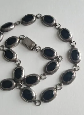 Vintage Sterling Silver Black Onyx Inlay Necklace Taxco Mexico Modernist  • $150