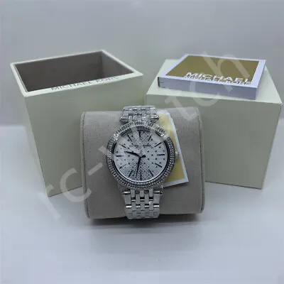 New Michael Kors MK3404 Darci Silver Monogram Dial Ladies Women's Glitz Watch • $90