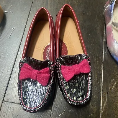 NEW Girls Leather Venettini Slip-on Burgundy/black Shoe With Bow Size EU 34 • $39.99