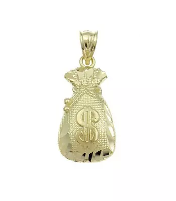 Money Bag Pendant 10k Yellow Gold Dollar Sign Men Charm 1  • $110