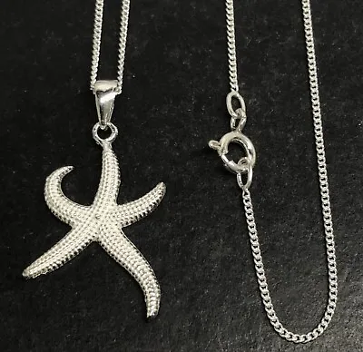 Starfish Pendant Necklace Solid Sterling Silver 18” Chain. Gift Box • £19.99