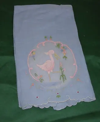 #DF Vintage Fingertip Hand Towel Madeira Embroidered Stork Bird Applique • $25