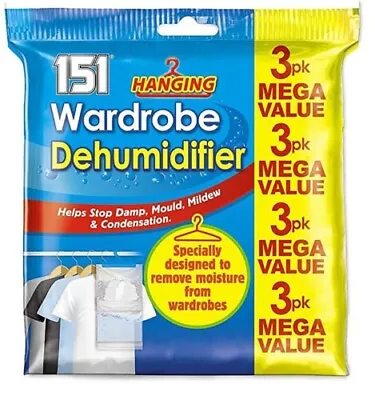 3pk Hanging Wardrobe Dehumidifier Stop Damp Mould Mildew Condensation Moisture • £5.95