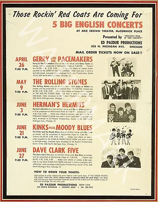 The Rolling Stones - The Kinks - 1964 - Vintage Music Poster • $39.95