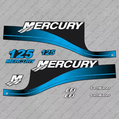 Mercury 125hp EFI SaltWater Outboard Engine Decals BLUE Sticker Set Reproduction • $53.99