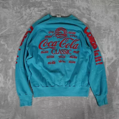 Vintage 80s Coca Cola Classic Sweatshirt Mens Small Raglan Lightweight Blue • $24.99