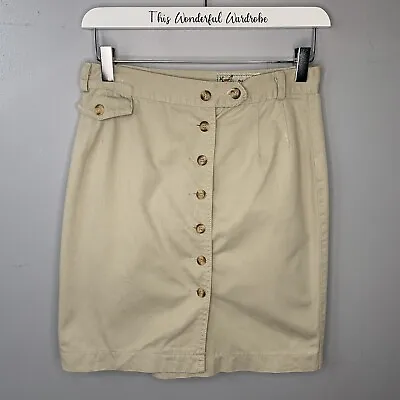 £12 • Buy Vintage • Beige Button Through Chino Pencil Skirt • Size 10