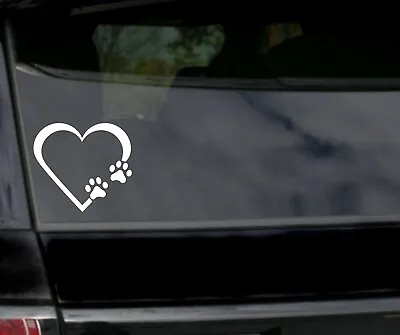 PAW PRINT HEART 4  Die Cut Vinyl Decal - Car Window Sticker PUPPY I LOVE MY DOG • $3