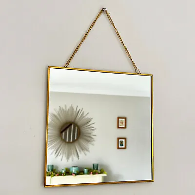 £9 • Buy Gold Square Wall Mirror 20cm Chain Hanging Metal Frame Bathroom Shaving Decor 