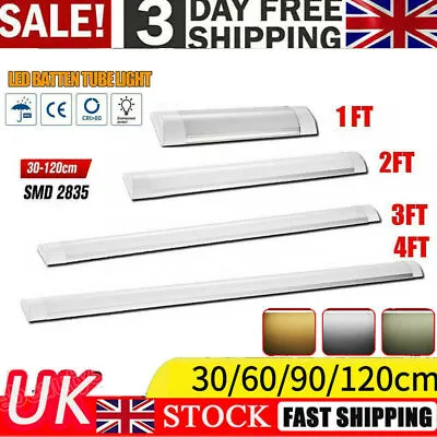 2/3/4FT LED Batten Tube Light Fluorescent Strip Lights Garage Workshop Daylight • £0.99