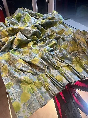 Vtg 60s Mid Century Huge Curtain Drapes Pinch Pleat  Hawaiian Barkcloth Fabric • $100