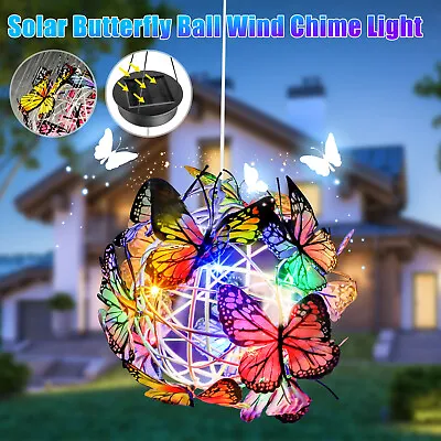 Solar Powered Hanging Butterfly Wind Chime Light Lantern Outdoor Lamp Waterproof • $16.48