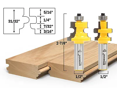 Flooring 2 Bit Tongue & Groove V Notch Router Bit Set -1/2  Shank - Yonico 15230 • $39.95