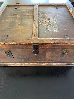 Vintage Wooden Trunk Chest Storage Shire Hall Norwich Labels 60x27x50cm (J) • £99.99
