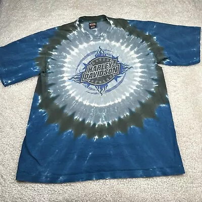 Harley Davidson Shirt Men XL Blue Tie Dye Vintage Single Stitch Thrashed Flaws • $26.58