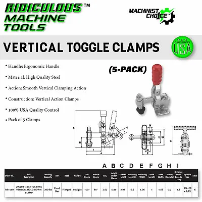 200LB Carbon  Steel Fixbar Flange Base Vertical Clamp - 5 Pack: Heavy-Duty • $40.45