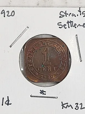 1920 Straits Settlements 1 Cent Coin KM# 32 • $7.49