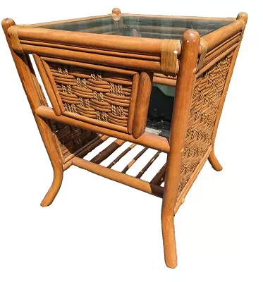 Vintage Glass Top Rattan / Wicker Conservatory / Lounge Coffee Table With Shelf • £45.99