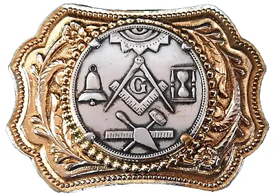 Vintage Masonic  Tools  Belt Buckle - Golden Western Style • $19.95